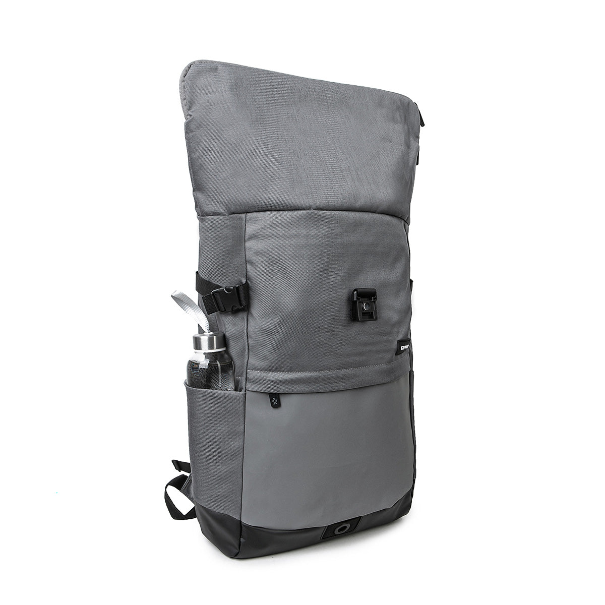 Road Mentor Rolltop Rucksack grau ausgerollt seitlich